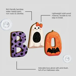 Detailansicht eines Halloween-Holzschilds mit ungiftiger Farbe und robustem Holzmaterial.