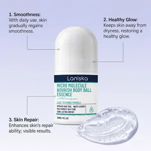 Vista dettagliata dell'essenza corpo LANISKA con texture in gel e benefici per la pelle