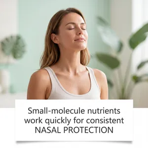 Femme respirant confortablement avec un inhalateur nasal pour une protection.