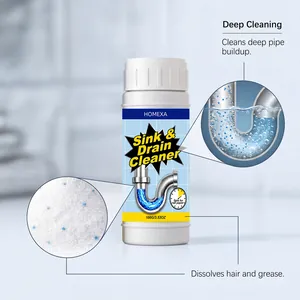 Macro detail showing powder texture and deep cleaning effect of HOMEXA drain cleaner