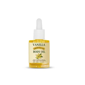 Aceite corporal nutritivo de vainilla y cacao en frasco de 30 ml para reafirmar e hidratar la piel
