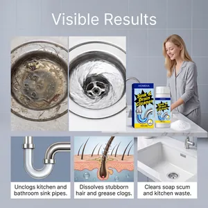 Effective sink and drain cleaner powder dissolving hair and grease clogs fast