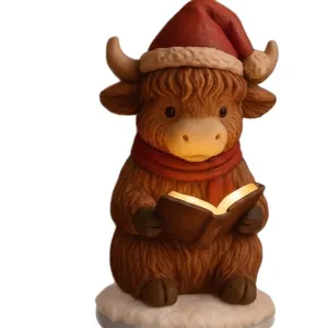 Luce notturna statuetta mucca delle Highland natalizia con libro decorativo luminoso