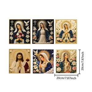 Six religious DIY diamond painting kits with Jesus and Mary motifs measuring 20x20cm.