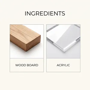 Close-up of wood board and acrylic sheet materials for DIY Christmas art kit