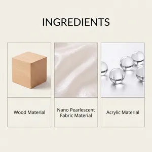 Detailed view of the wood, pearlescent fabric and acrylic materials in the DIY art kit