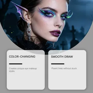 Vue détaillée de l'eye-liner à changement de couleur avec finition métallique violette et verte