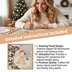 Detail of DIY 3D Christmas Archangel pearl diamond painting art set with wooden frame