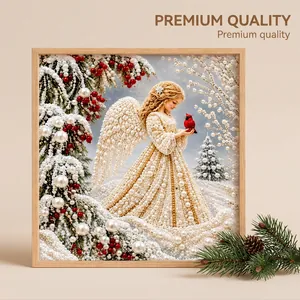 Detailed view of the Christmas Angel pearl painting artwork with intricate bead details