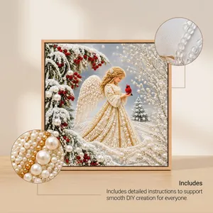 Detail of DIY pearl diamond painting kit showing archangel and intricate beadwork.