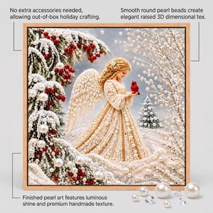Detailed view of 3D pearl painting kit featuring a Christmas angel with luminous finish