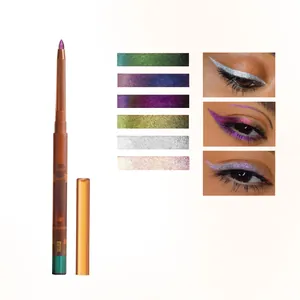 Vue détaillée d'un eye-liner multichrome avec des échantillons de couleurs et effets de maquillage