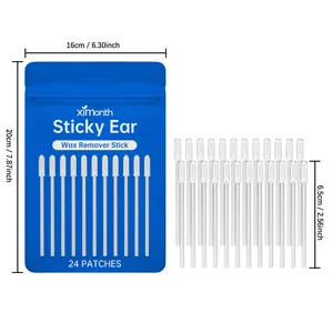 Detailed dimension map of Ximonth sticky ear wax remover sticks and 24-patch blue pouch