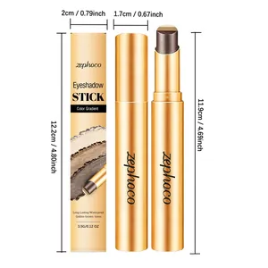 Waterproof dual-color shimmer eyeshadow stick in golden-brown with size specifications