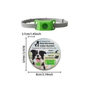 Dimensions détaillées de la boucle du collier antiparasitaire pour animaux avec boîte en métal.