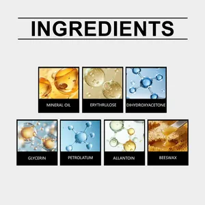 Vista detallada de los ingredientes de los parches bronceadores como DHA y cera de abeja.