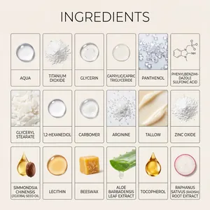 Vue détaillée des ingrédients comme le suif, l'aloès et l'huile de jojoba pour la peau