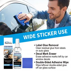 Hombre usa spray quitapegatinas RayHong para limpiar residuos en cristales de coche