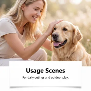 Une femme heureuse caresse un Golden Retriever portant un collier anti-puces en plein air.