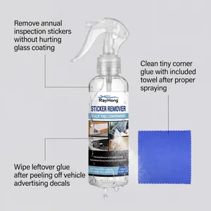 Espray quitapegatinas RayHong con paño de microfibra azul para limpiar coche