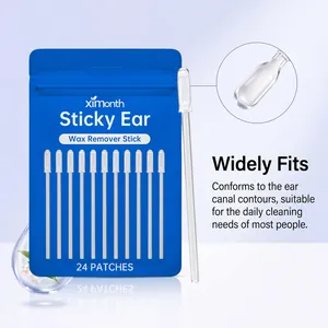 Detail of ximonth sticky ear wax remover stick with soft tip and 24 patches packaging