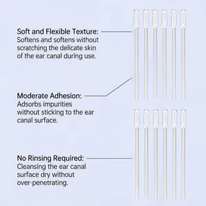 Detail view showing soft and flexible adhesive ear cleaning sticks with features.