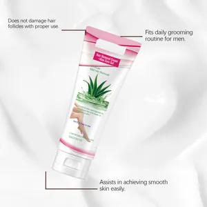 Detail view of gentle hair removal cream tube with aloe for smooth skin