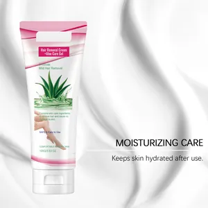 Detail view of gentle aloe vera hair removal cream on soft white silk background