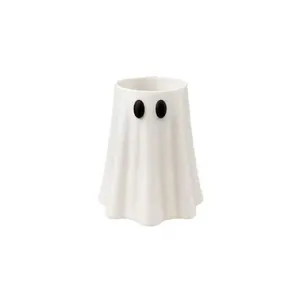 Portalattine a forma di fantasma bianco minimalista in ceramica con occhi neri