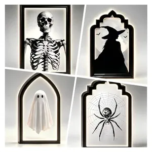 Detailed view of the four Halloween hologram mirrors featuring ghost, witch and spider.