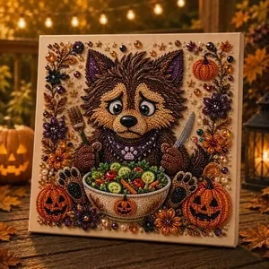 Décoration murale DIY perles Halloween avec loup mignon et citrouilles