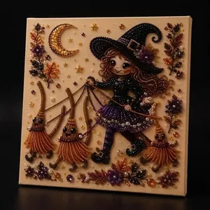 Décoration murale DIY Halloween en perles avec une petite sorcière effrayante