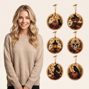 DIY Halloween Diamond Painting Pendant Kit Acrylic Rhinestone Artificial Pearl Pumpkin Ghost Witch Hanging Ornament For Home Party Decor