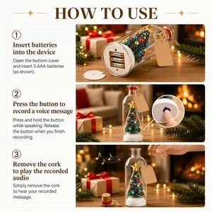 Instructional guide for Christmas tree wish bottle with voice recording feature.