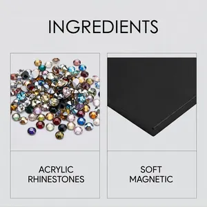 Détails des matériaux du magnet DIY : strass en acrylique et feuille magnétique souple noire