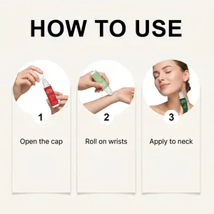 Guide d'utilisation étape par étape de l'huile de massage apaisante aux herbes en roll-on.