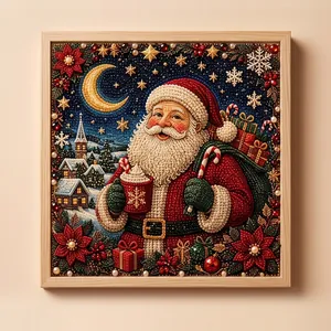 Pintura de Diamantes de Perlas de Papá Noel DIY Pueblo de Noche Nevada Decoración Navideña Kit de Arte de Strass 3D Hogar