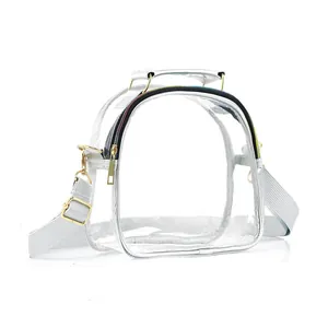 Stijlvolle transparante PVC crossbodytas voor dames met regenboogrits en zilveren riem