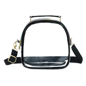 Stijlvolle transparante PVC crossbodytas voor dames met zwarte bies en gouden accenten