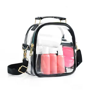 Transparante PVC crossbodytas voor dames met zwarte bies en gouden details