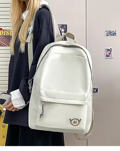 Minimalist large capacity white backpack for high school girls daily casual use