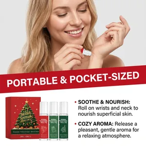 Coffret cadeau de roll-on apaisant aux herbes avec emballage festif sur le thème de Noël