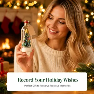 Miniature Christmas tree wishing bottle ornament in warm holiday lighting