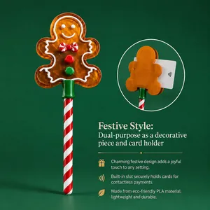 Porta carte a forma di omino di pan di zenzero con manico a bastoncino festivo.