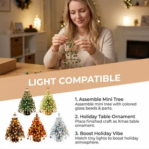 Detailed view of DIY glass beaded Christmas tree kit with multiple festive styles