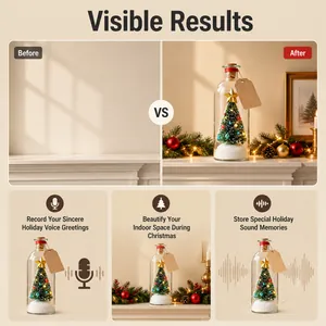 Detailed features of the glowing Christmas tree wish bottle with voice recording function