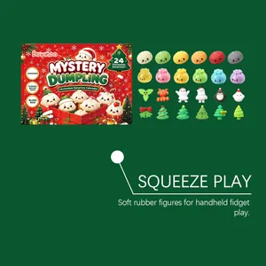 Close-up of 24 cute squishy soft rubber dumpling figures for Christmas advent calendar