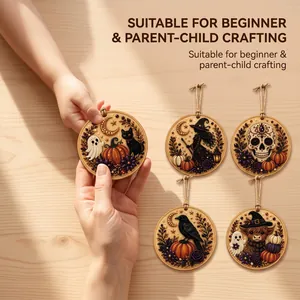 Detail of DIY Halloween diamond painting pendants for beginner and parent-child crafting.