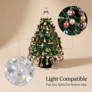 Detail of beaded Christmas tree DIY kit showing intricate glass beads and pearl ornaments