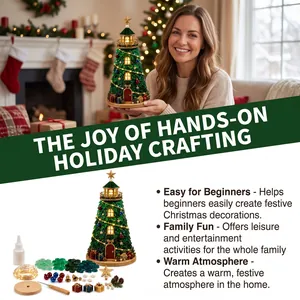 Kit dettagliato per albero di Natale a faro in vetro marino DIY con accessori.